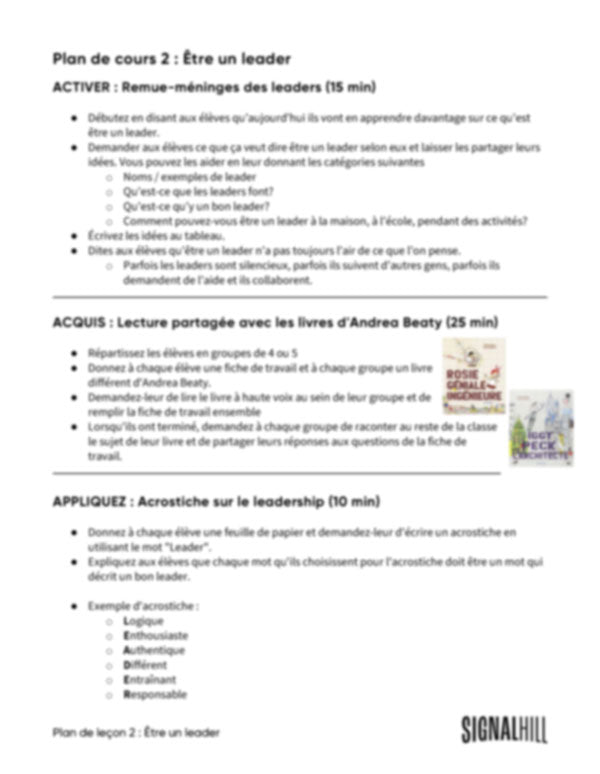 Plan de cours 2: Être un leader