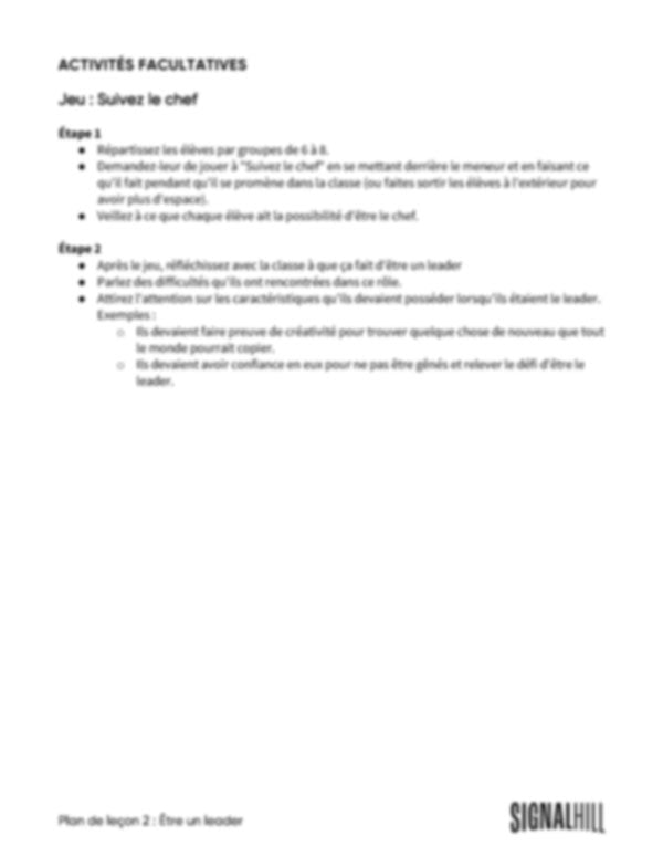 Plan de cours 2: Être un leader