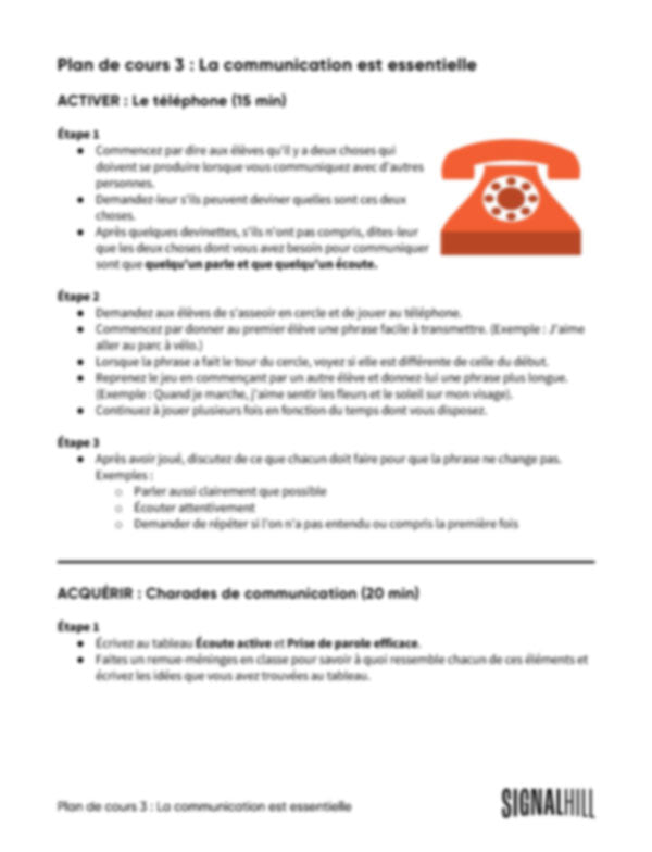 Plan de cours 3: La communication est essentielle