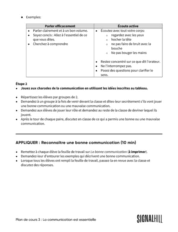 Plan de cours 3: La communication est essentielle