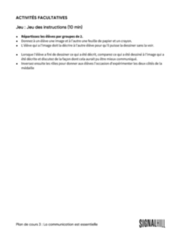 Plan de cours 3: La communication est essentielle