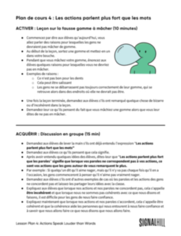 Plan de cours 4: Les actions parlent plus fort que les mots