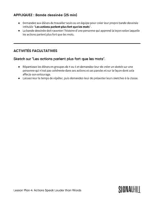 Plan de cours 4: Les actions parlent plus fort que les mots