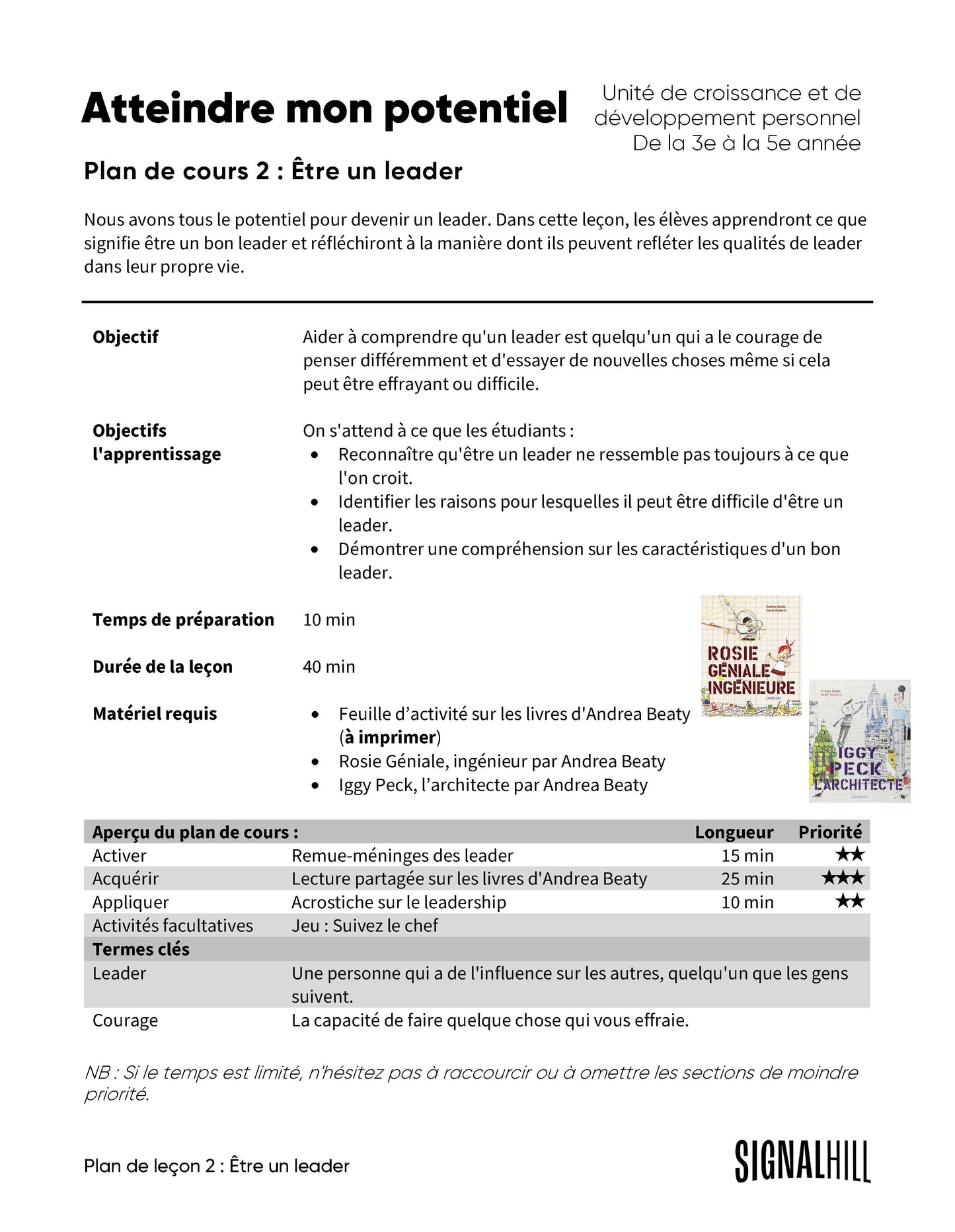 Plan de cours 2: Être un leader