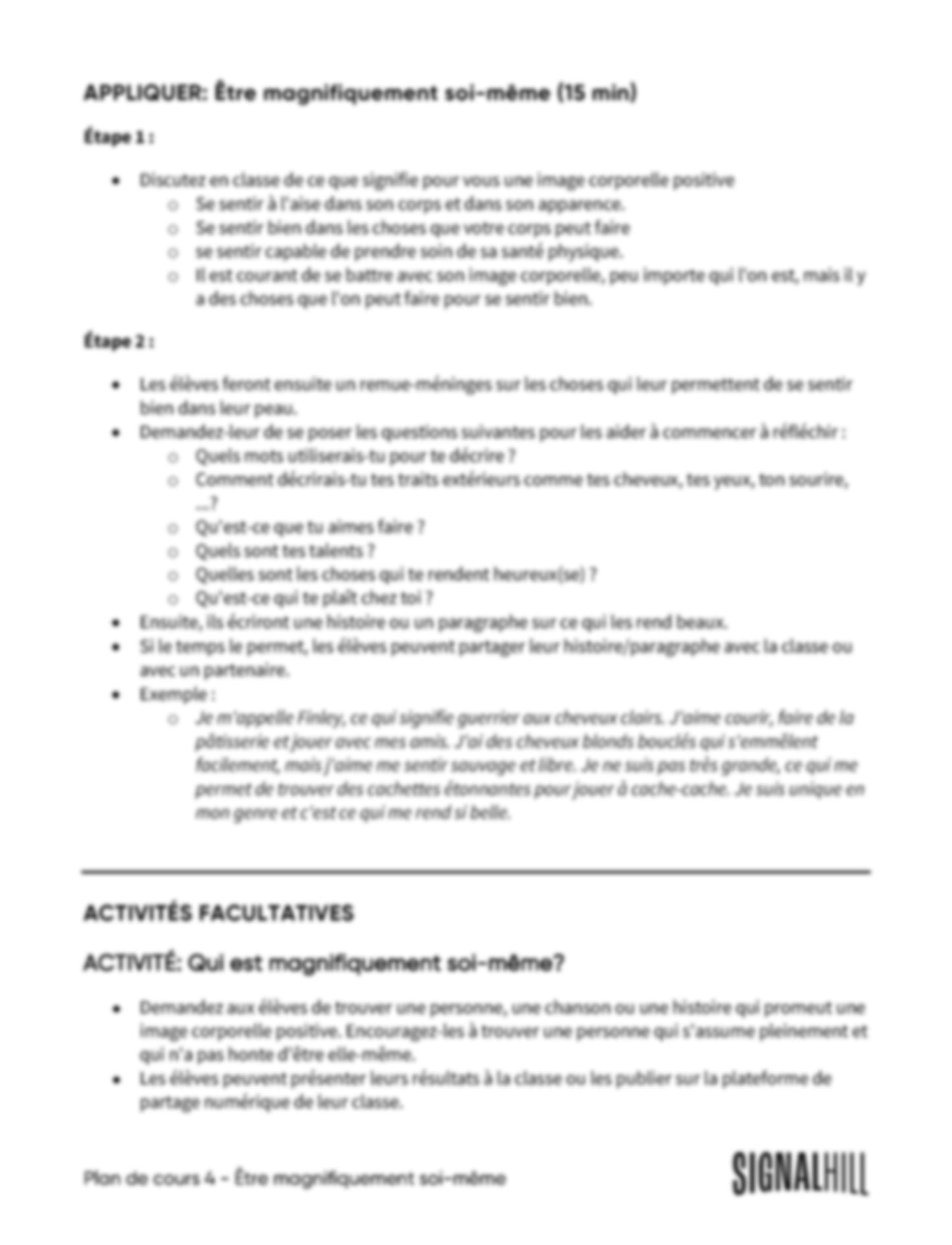 Plan de cours 4: Être magnifiquement soi-même