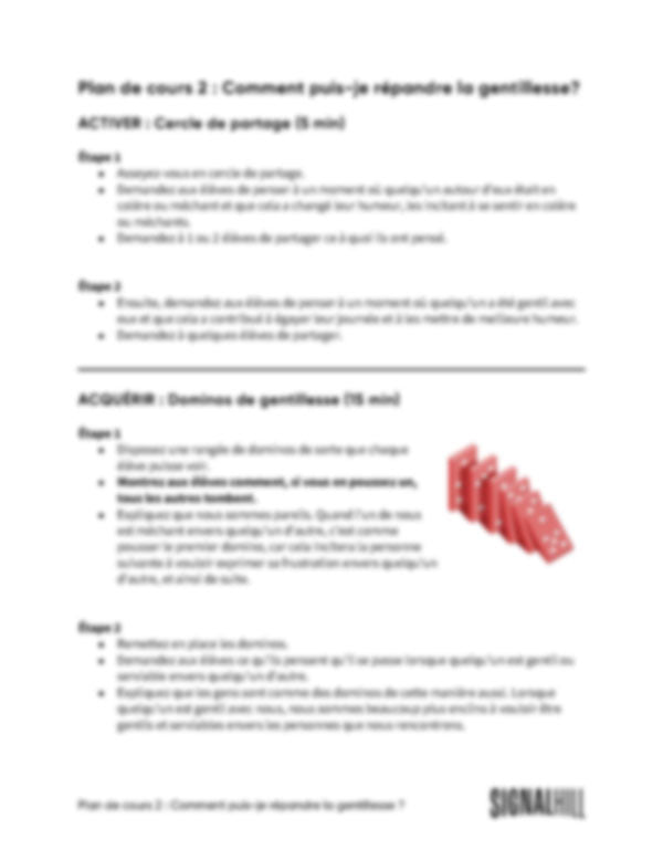 Plan de cours 2: Comment puis-je répandre la gentillesse?