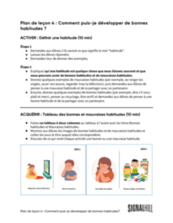 Plan de cours 4: Comment puis-je développer de bonnes habitudes?