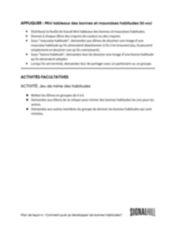 Plan de cours 4: Comment puis-je développer de bonnes habitudes?