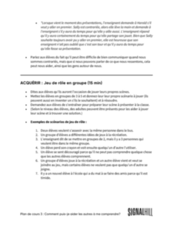Plan de cours 3: Comment puis-je aider les autres à me comprendre?