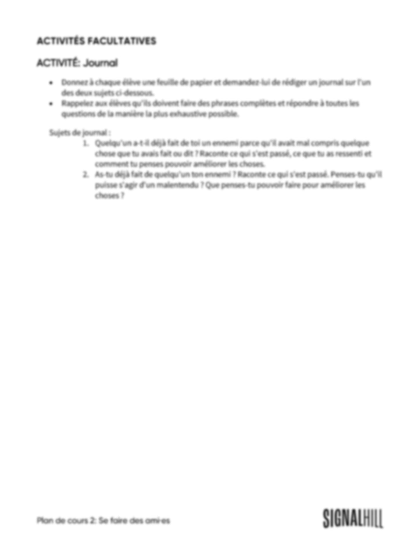 Plan de cours 2: Se faire des ami·es