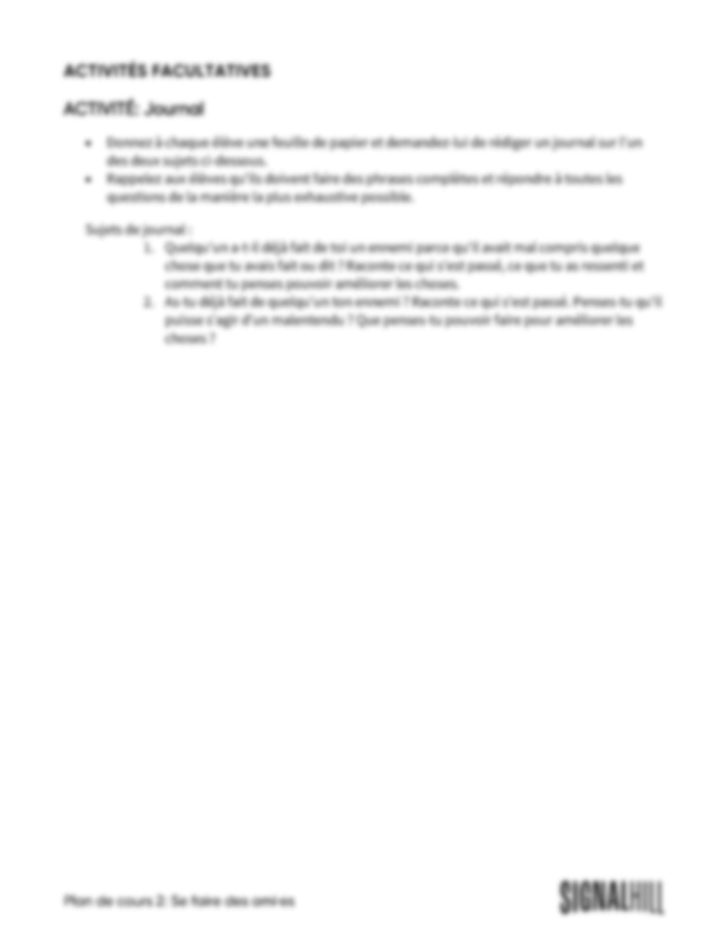 Plan de cours 2: Se faire des ami·es