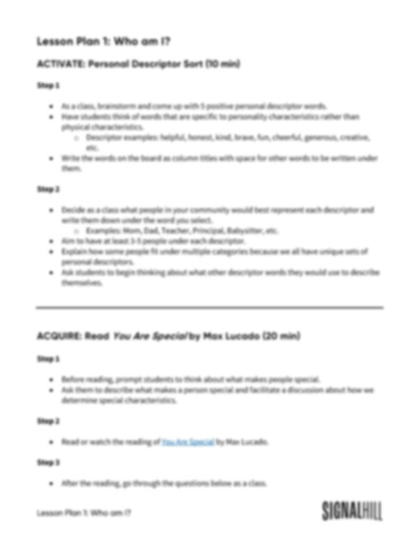 Lesson Plan 1: Who Am I?
