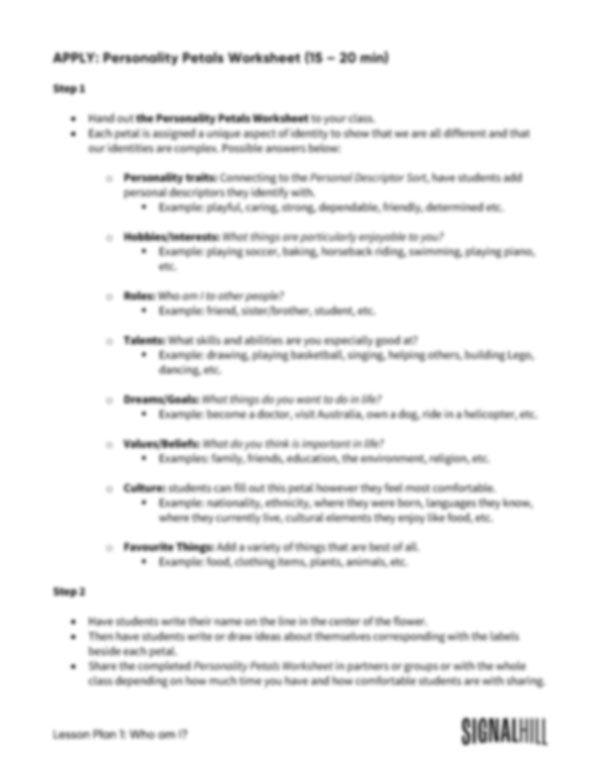 Lesson Plan 1: Who Am I?