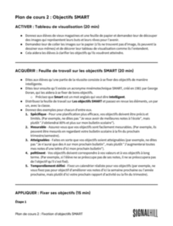 Plan de cours 2: Objectifs SMART