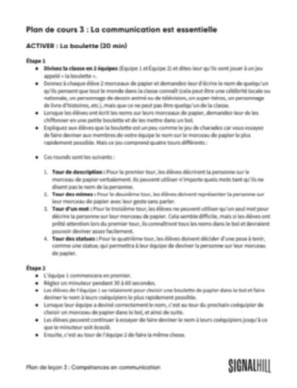 Plan de cours 3: La communication est essentielle