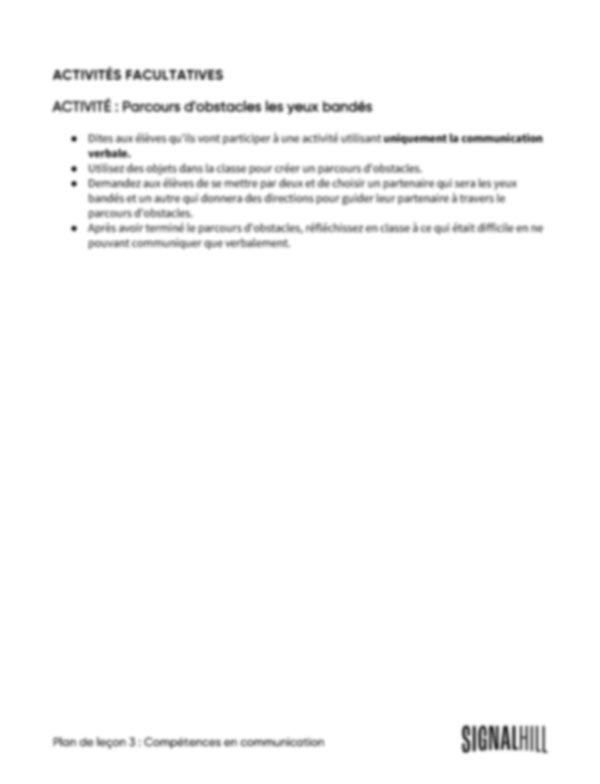 Plan de cours 3: La communication est essentielle
