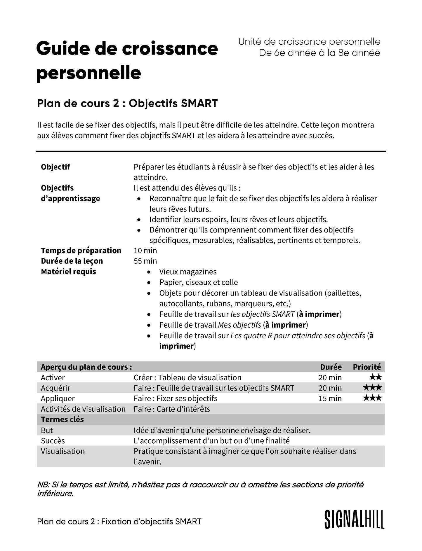 Guide de croissance personnelle - Ensemble de plans de cours (4 plans de cours)