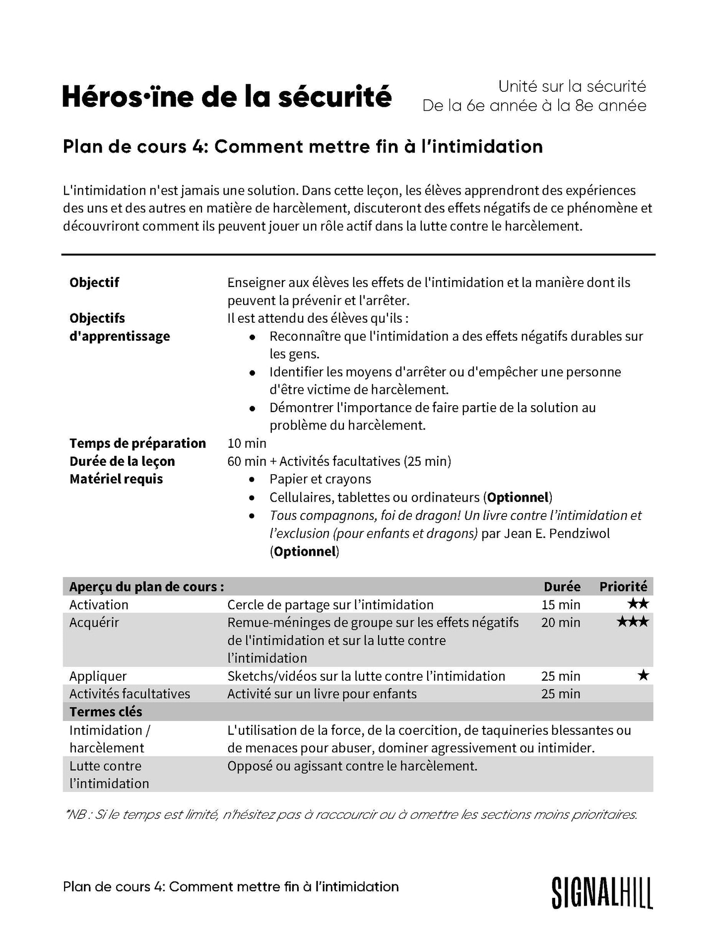 Héros·ïne de la sécurité - Ensemble de plans de cours (4 plans de cours)