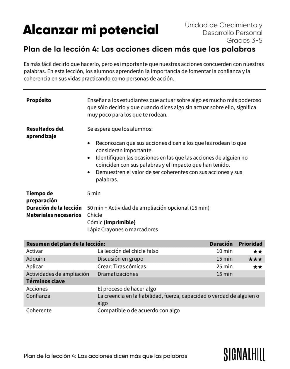 Alcanzar mi Potencial - Paquete de Plan de Lecciones (4 Plan de Lecciones)