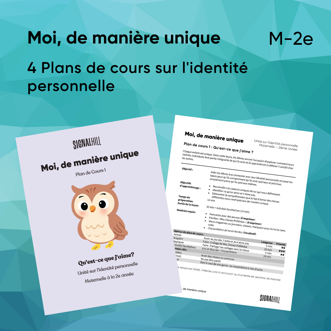 Moi, de manière unique - Ensemble de plans de cours (4 plans de cours ...