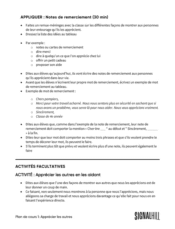 Plan de cours 1: Apprécier les autres