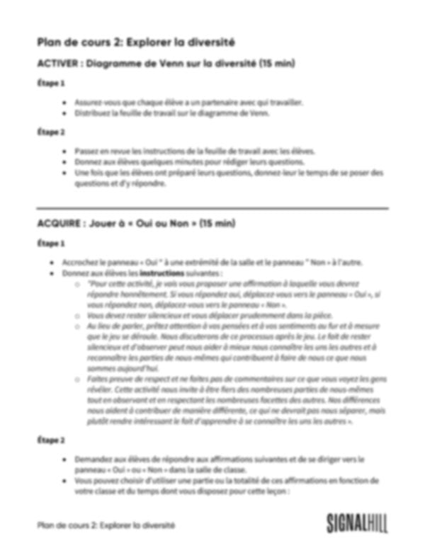 Plan de cours 2: Explorer la diversité