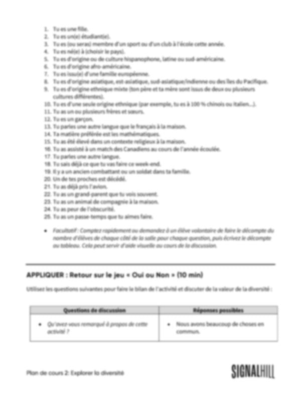 Plan de cours 2: Explorer la diversité