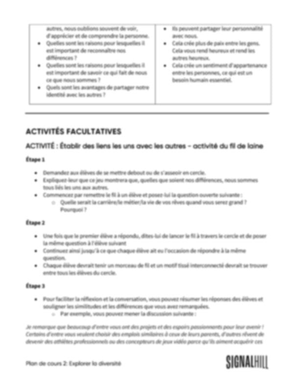 Plan de cours 2: Explorer la diversité
