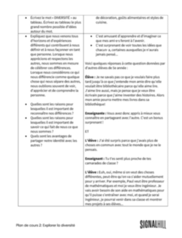 Plan de cours 2: Explorer la diversité