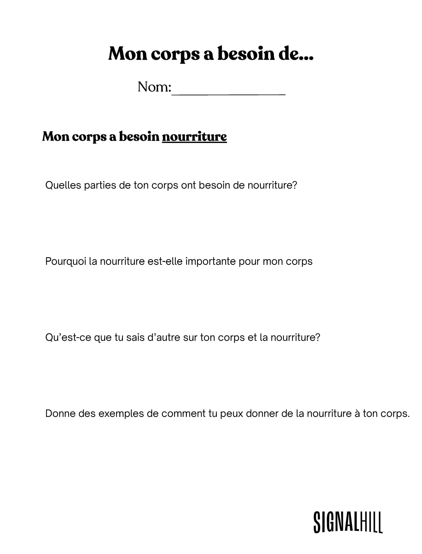 Plan de cours 4: Savoir ce dont mon corps à besoin