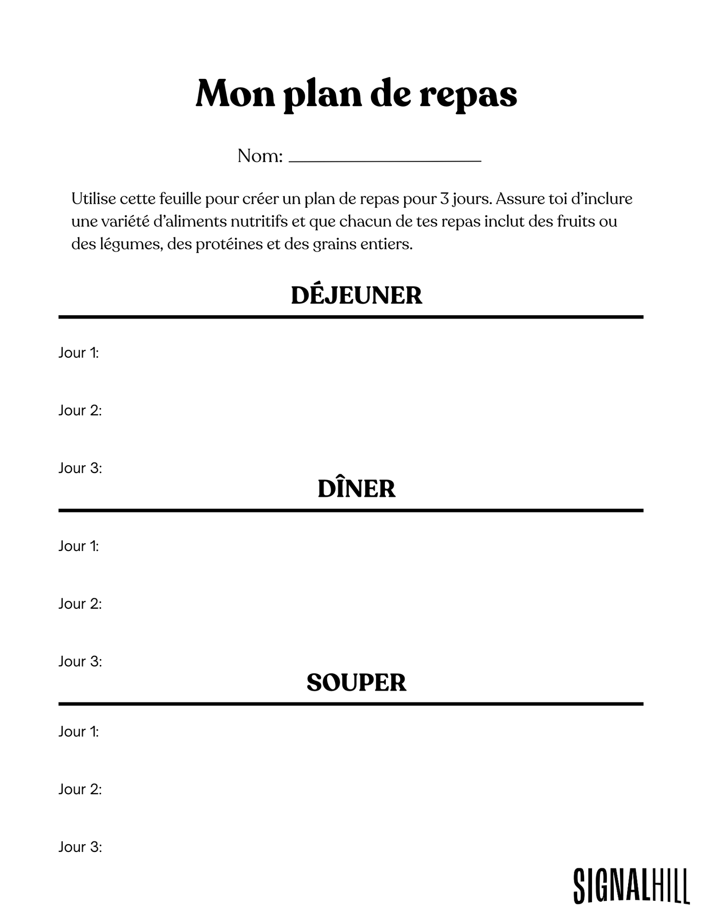 Plan de cours 1: Les bases d’une alimentation saine