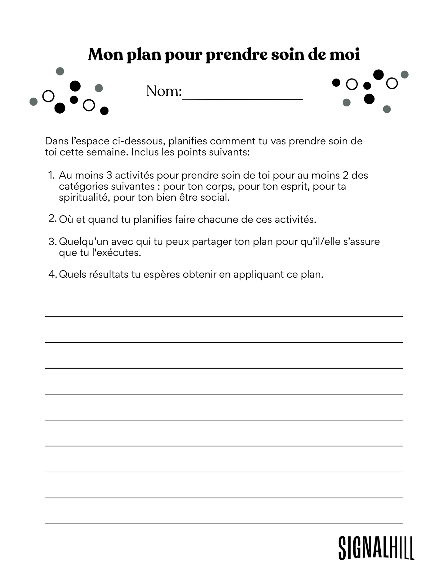 Plan de cours 4: Prendre soin de soi