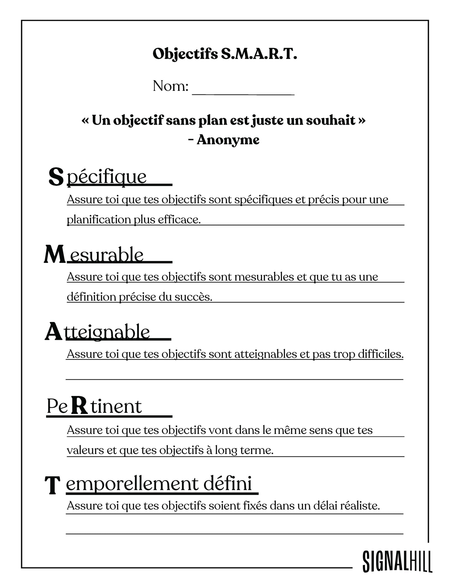 Plan de cours 2: Objectifs SMART
