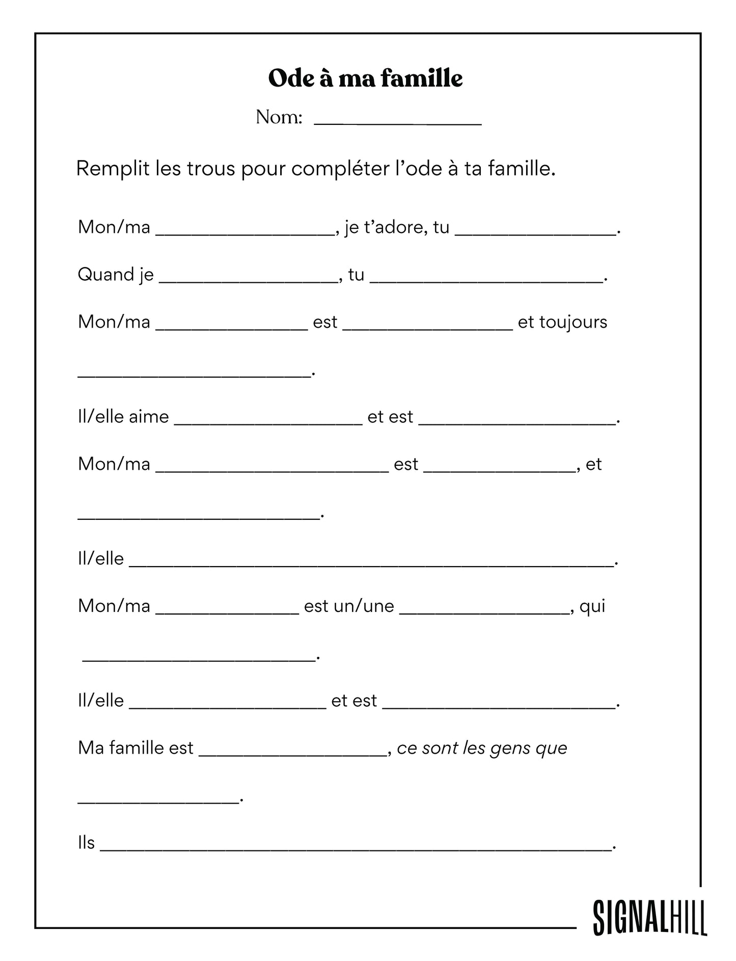 Plan de cours 4: Relation familiale