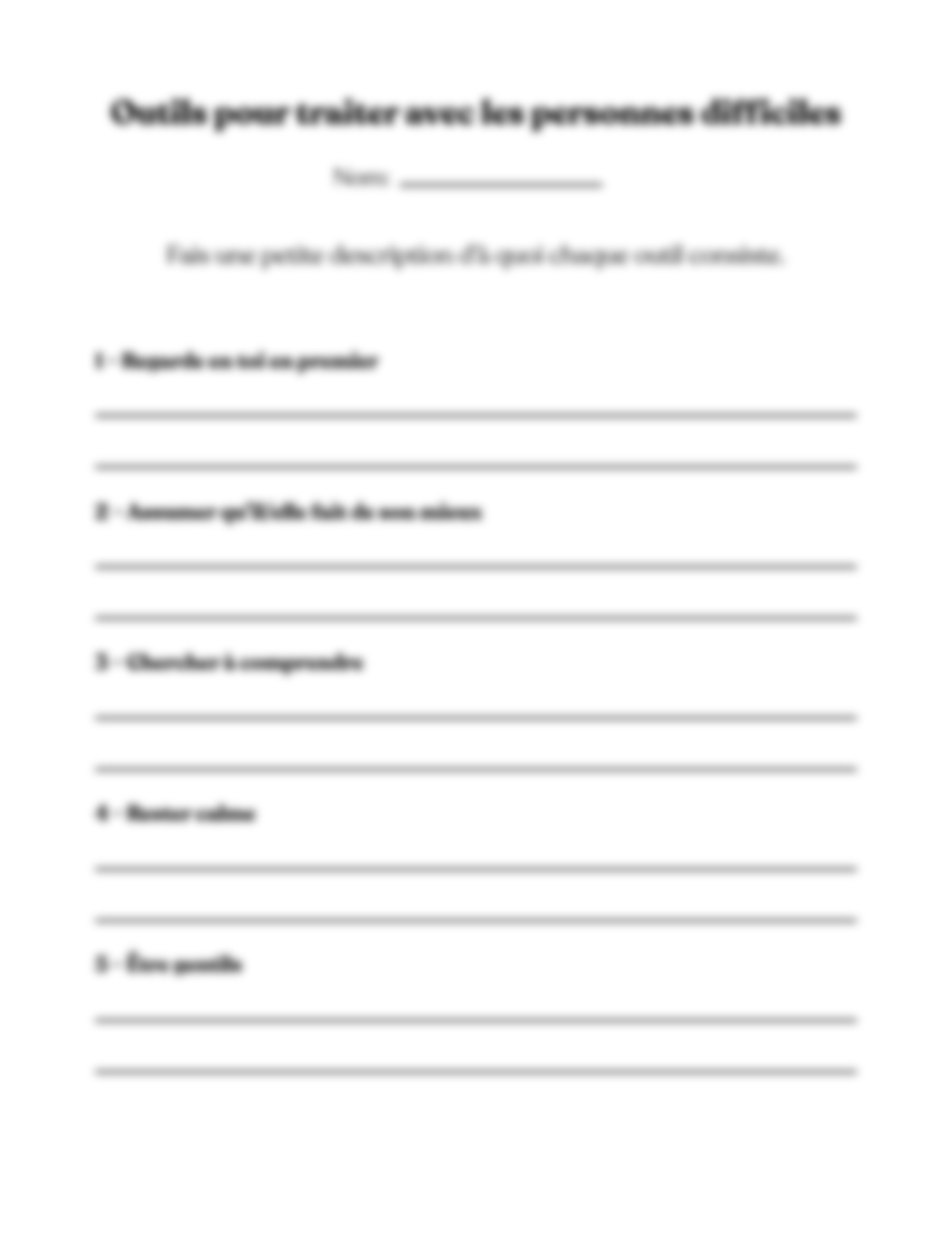 Plan de cours 4: S’entendre avec les personnes difficiles