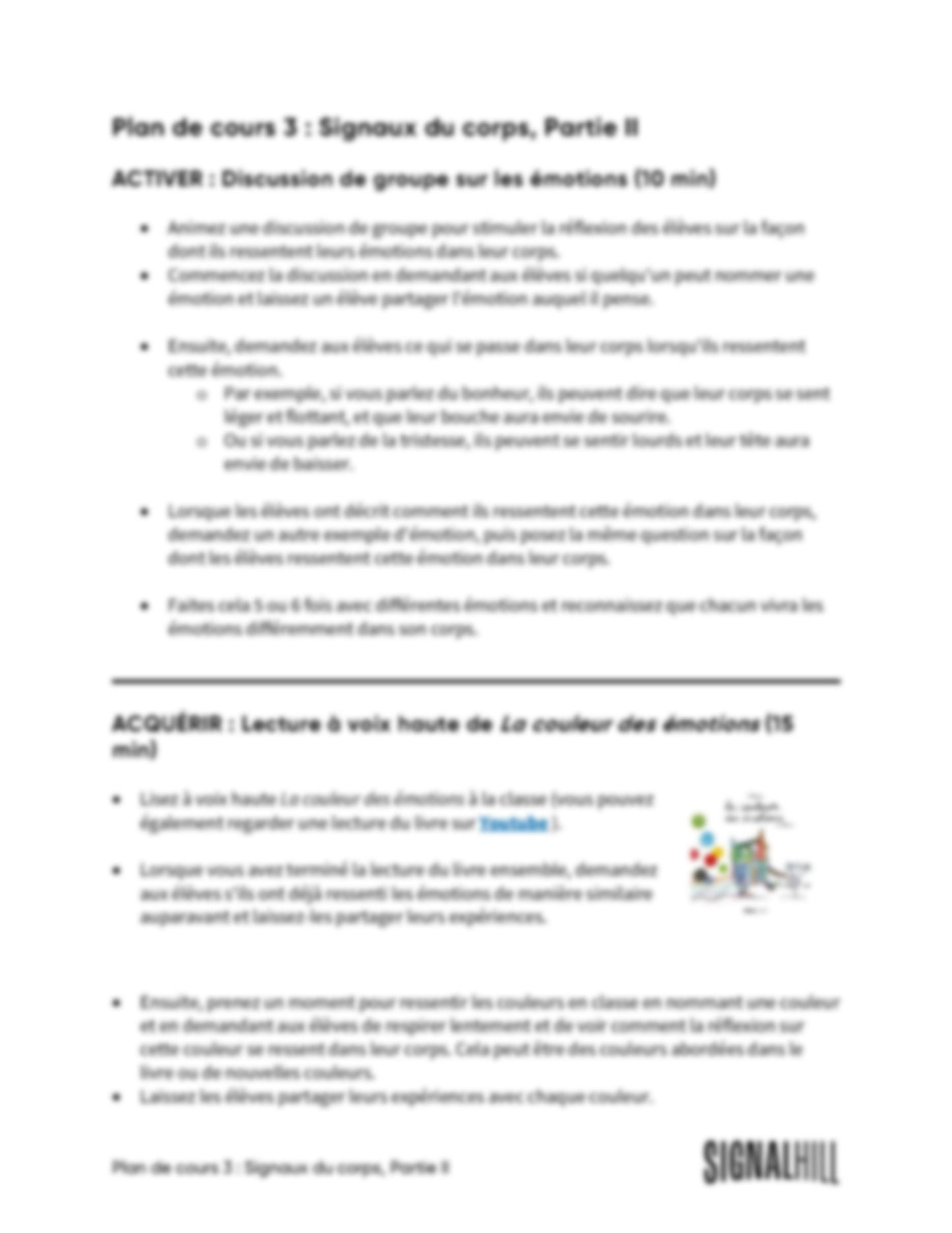 Plan de cours 3: Signaux du Corps, Partie II