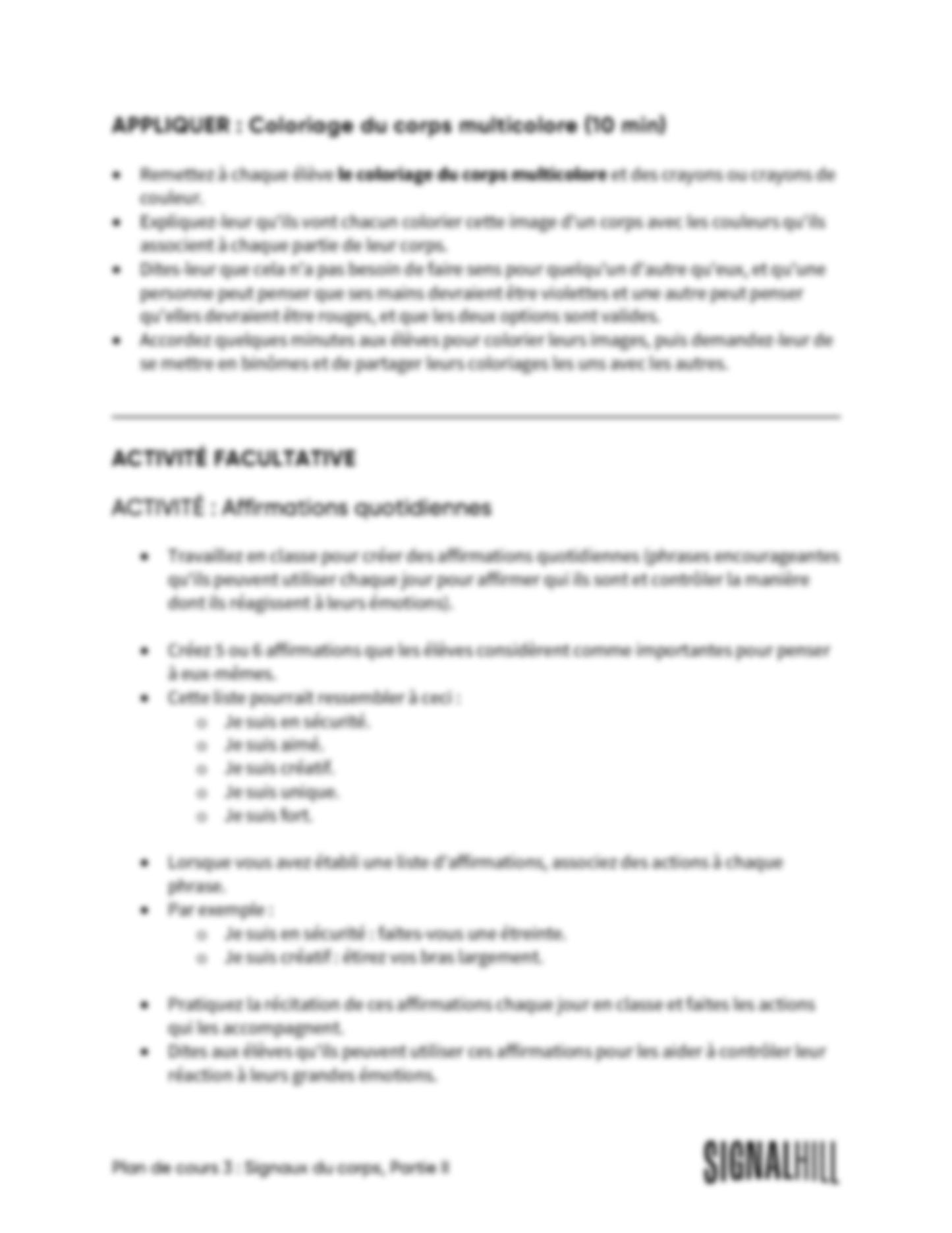 Plan de cours 3: Signaux du Corps, Partie II