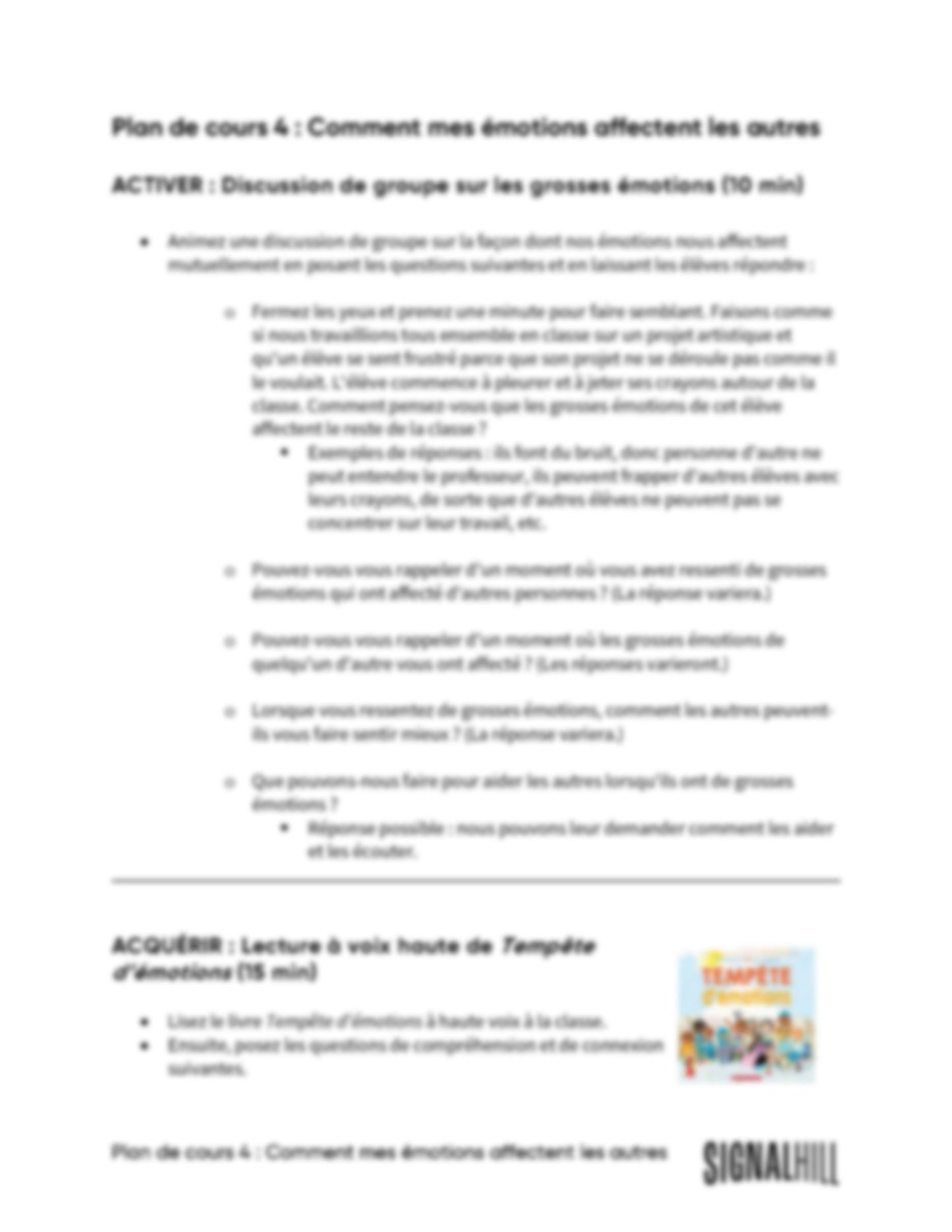 Plan de cours 4: Comment mes émotions affectent les autres