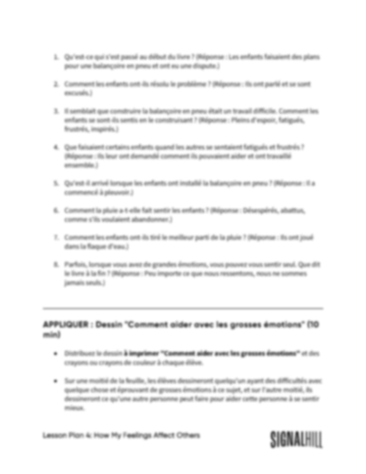 Plan de cours 4: Comment mes émotions affectent les autres