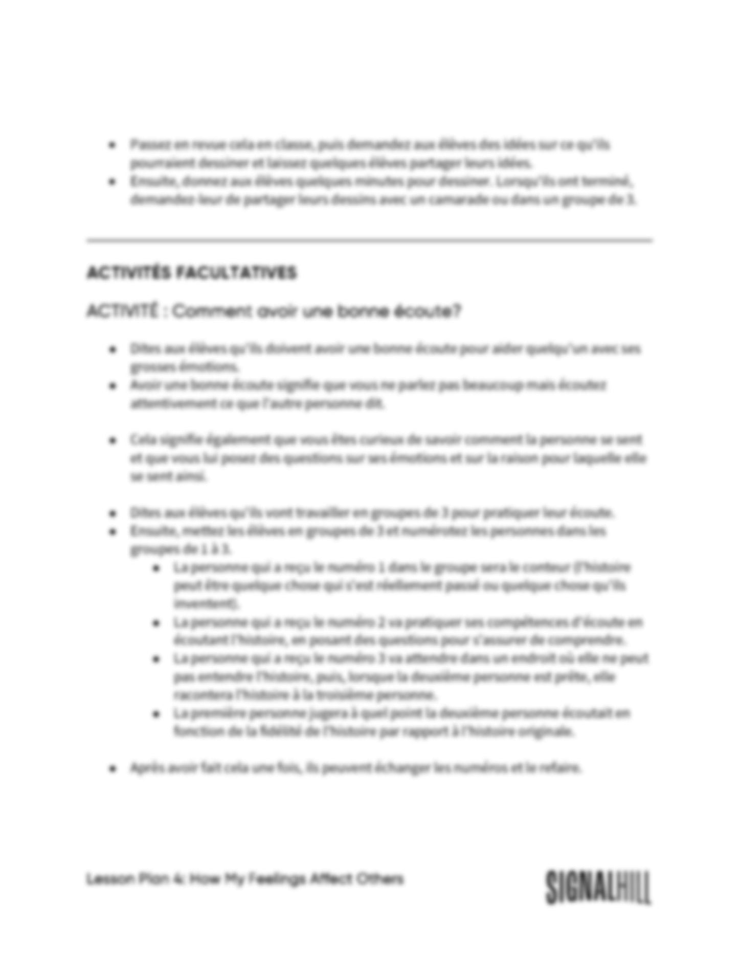 Plan de cours 4: Comment mes émotions affectent les autres