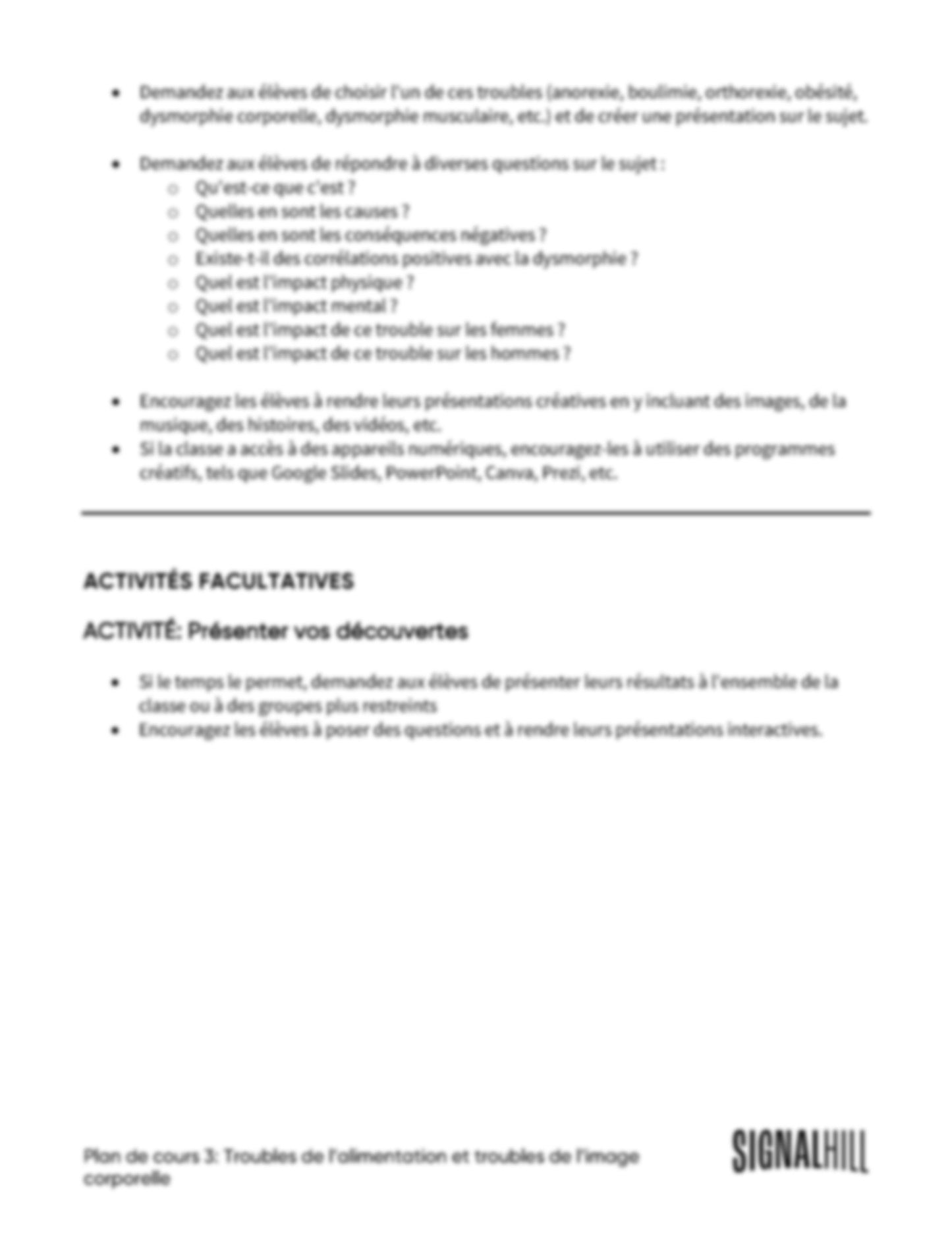 Plan de cours 3: Troubles de l’alimentation et troubles de l’image corporelle