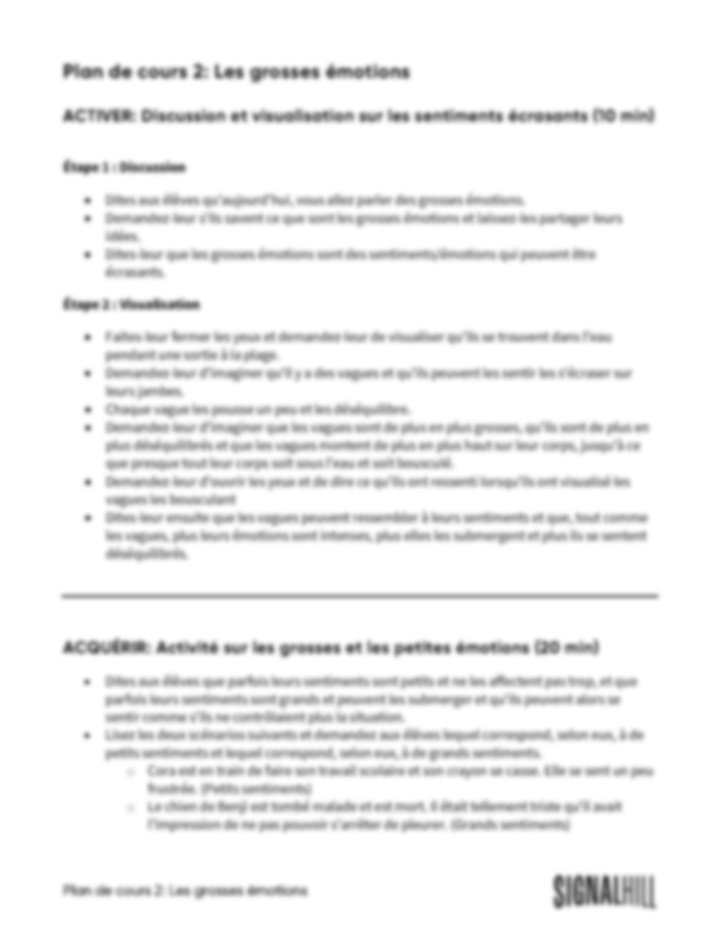 Plan de cours 2: Les grosses émotions