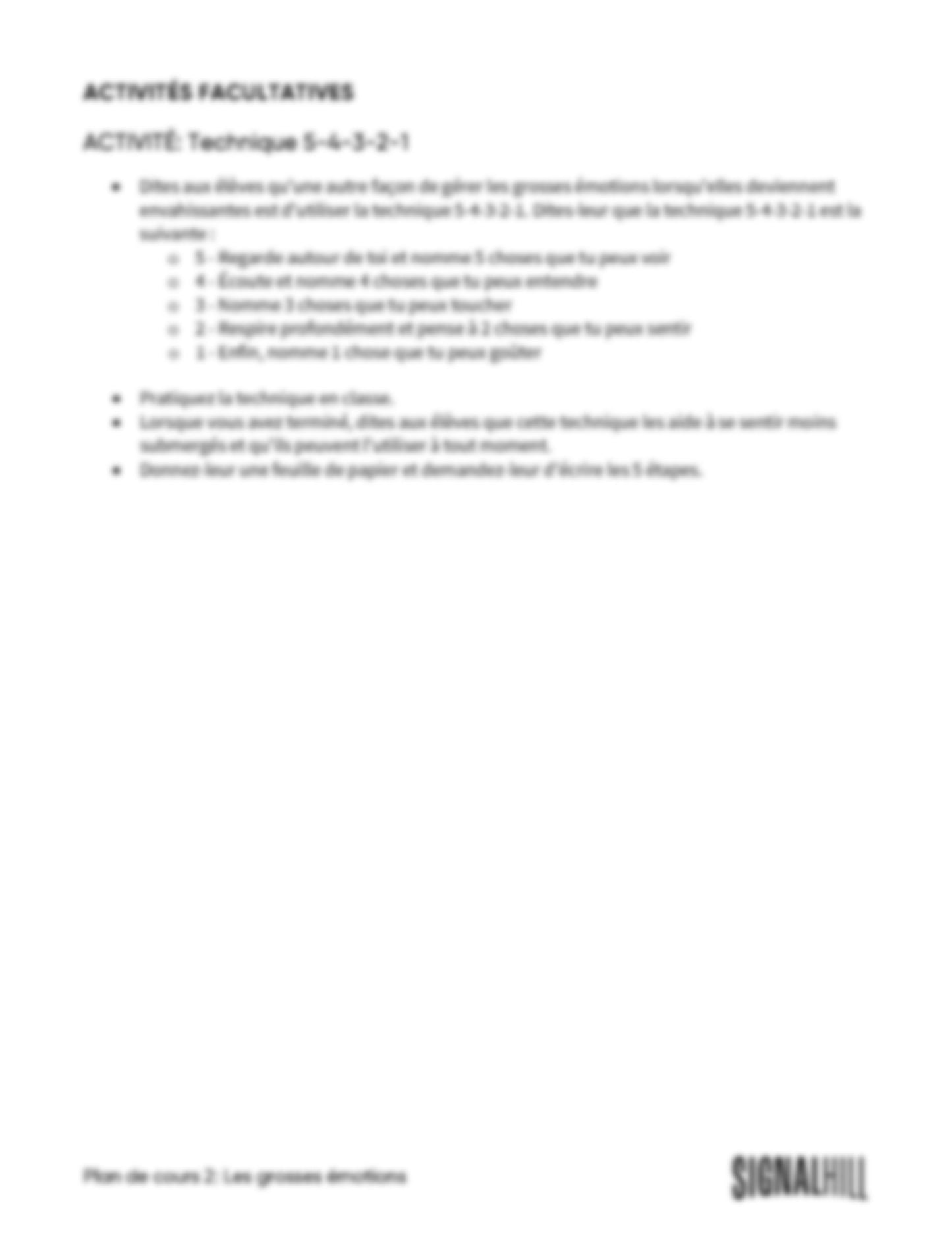 Plan de cours 2: Les grosses émotions