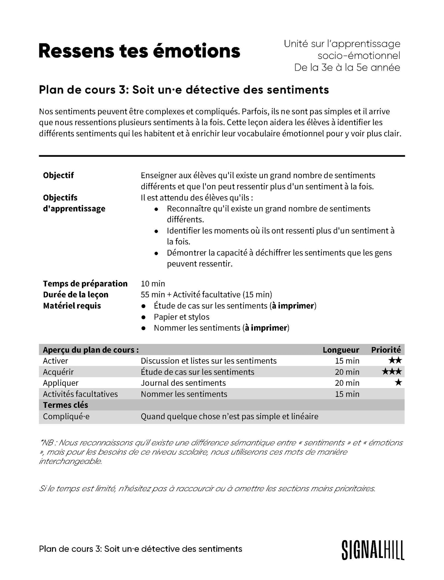 Plan de cours 3: Soit un·e détective des sentiments