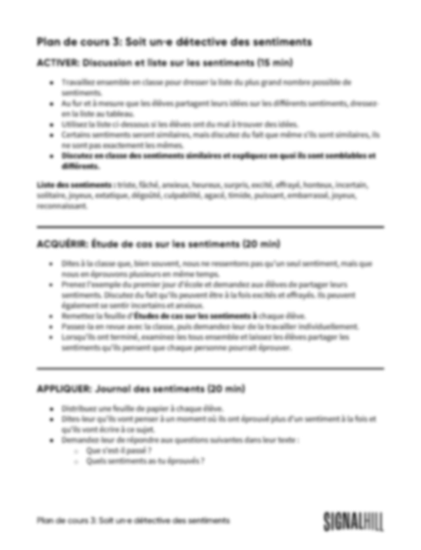 Plan de cours 3: Soit un·e détective des sentiments