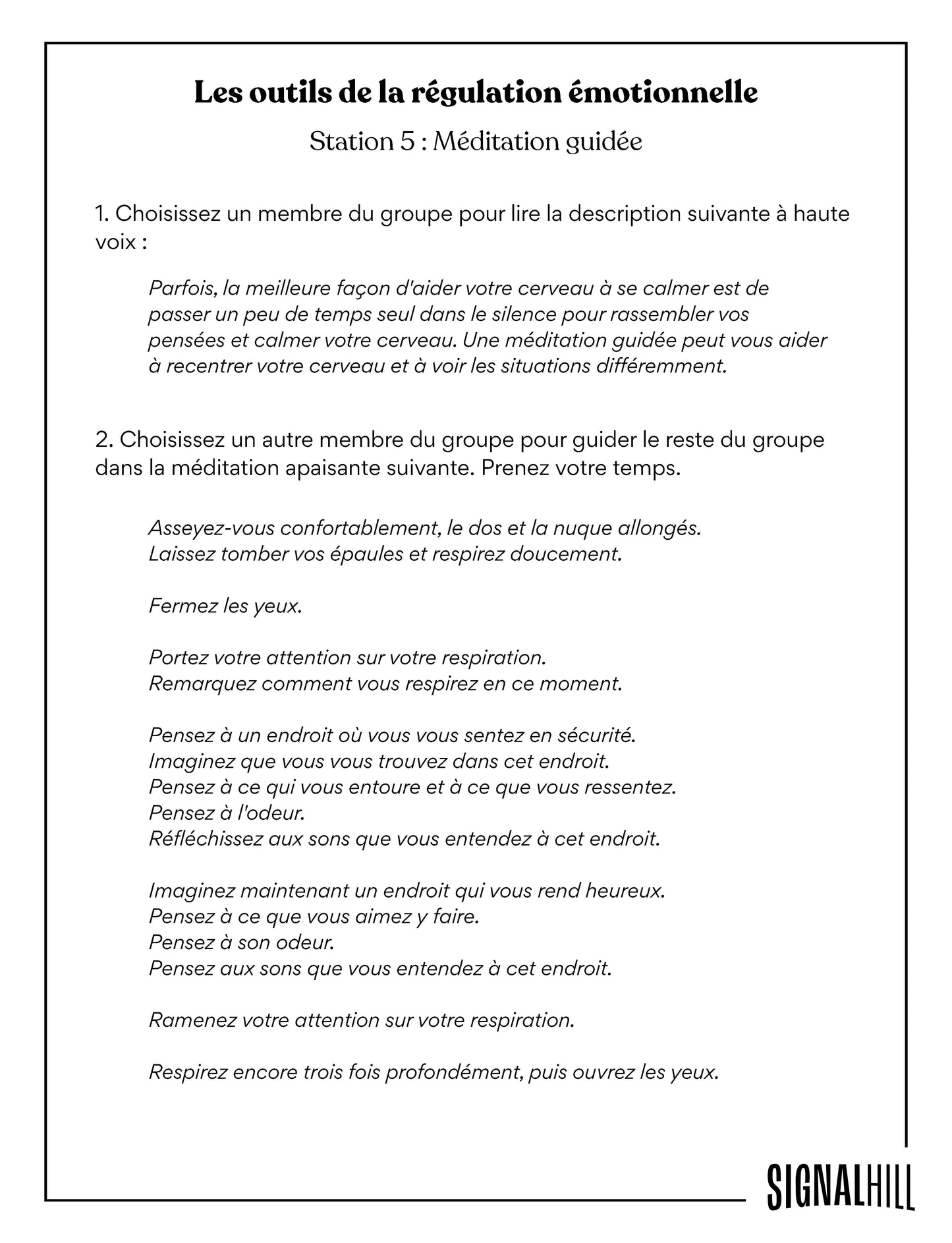 Plan de cours 3: Boîte à outils pour la régulation émotionnelle