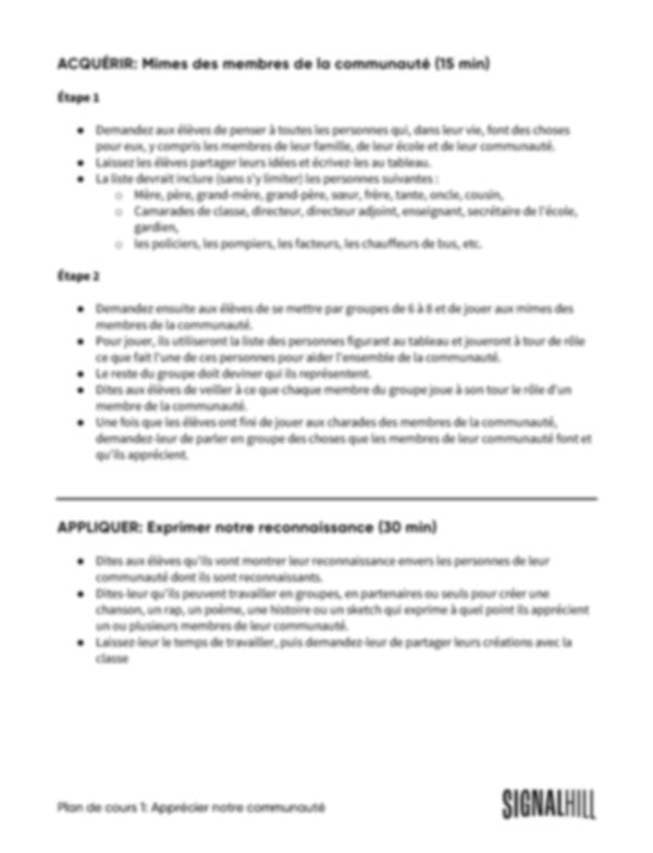 Plan de cours 1: Apprécier notre communauté