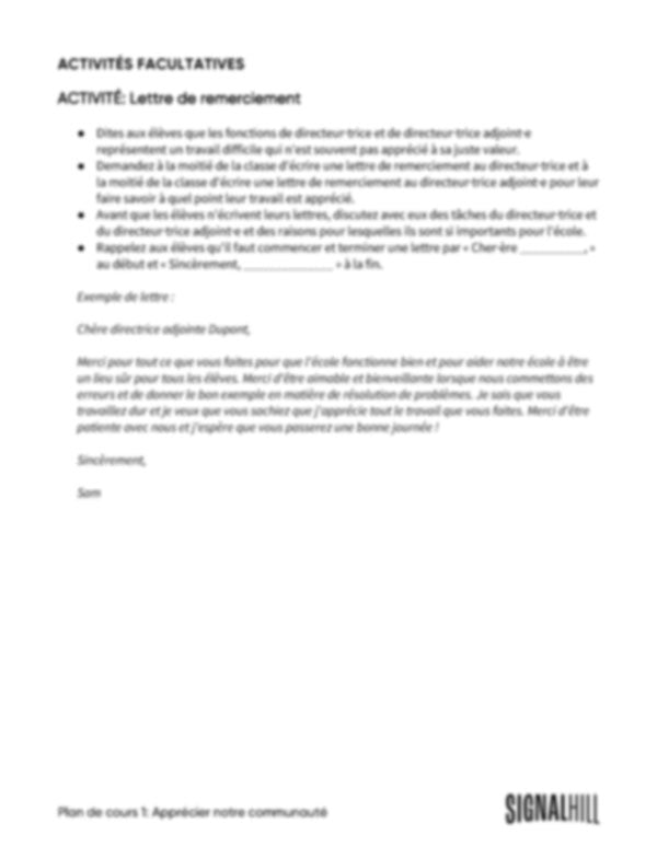 Plan de cours 1: Apprécier notre communauté