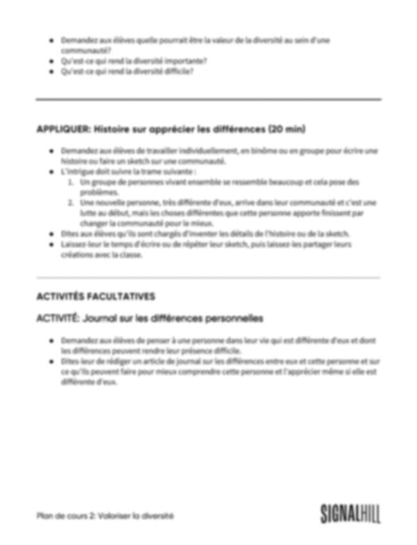 Plan de cours 2: Valoriser la diversité