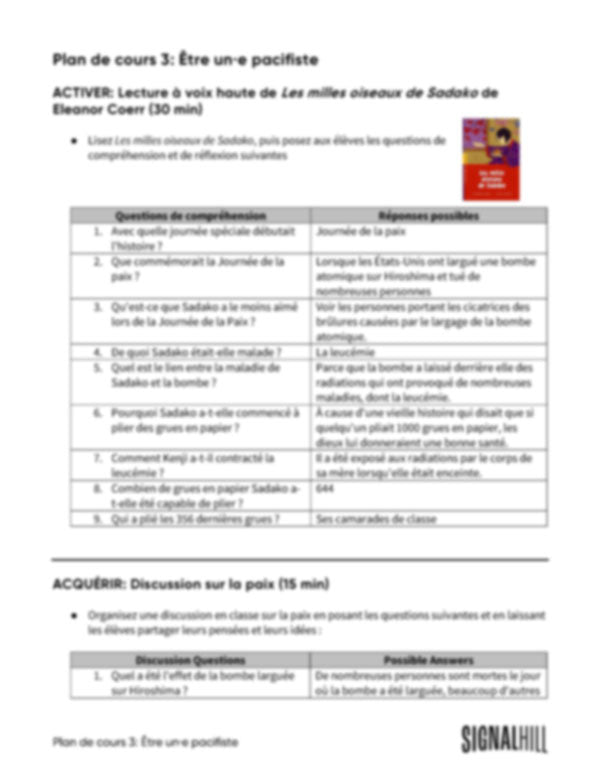 Plan de cours 3: Être un·e pacifiste